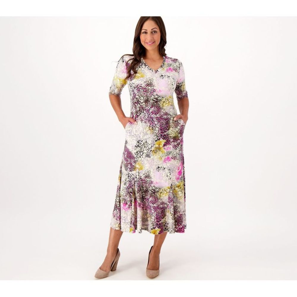 Attitudes by Renee Women's Dress Sz XL Como Jersey Godet Midi Purple A561738